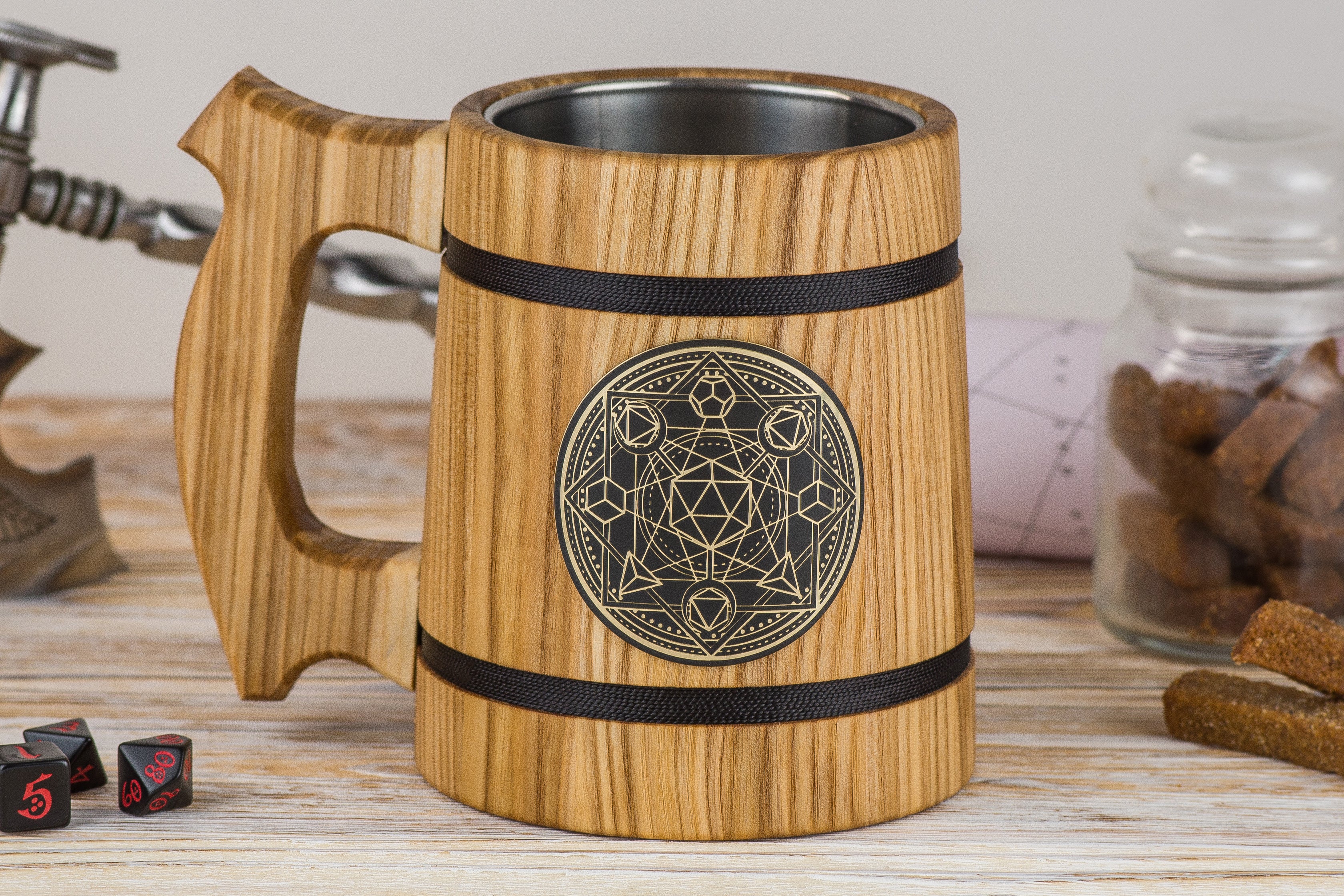 DnD mug with engraved plaque "D20 Magic Circle", DND Mugs - GravisCup