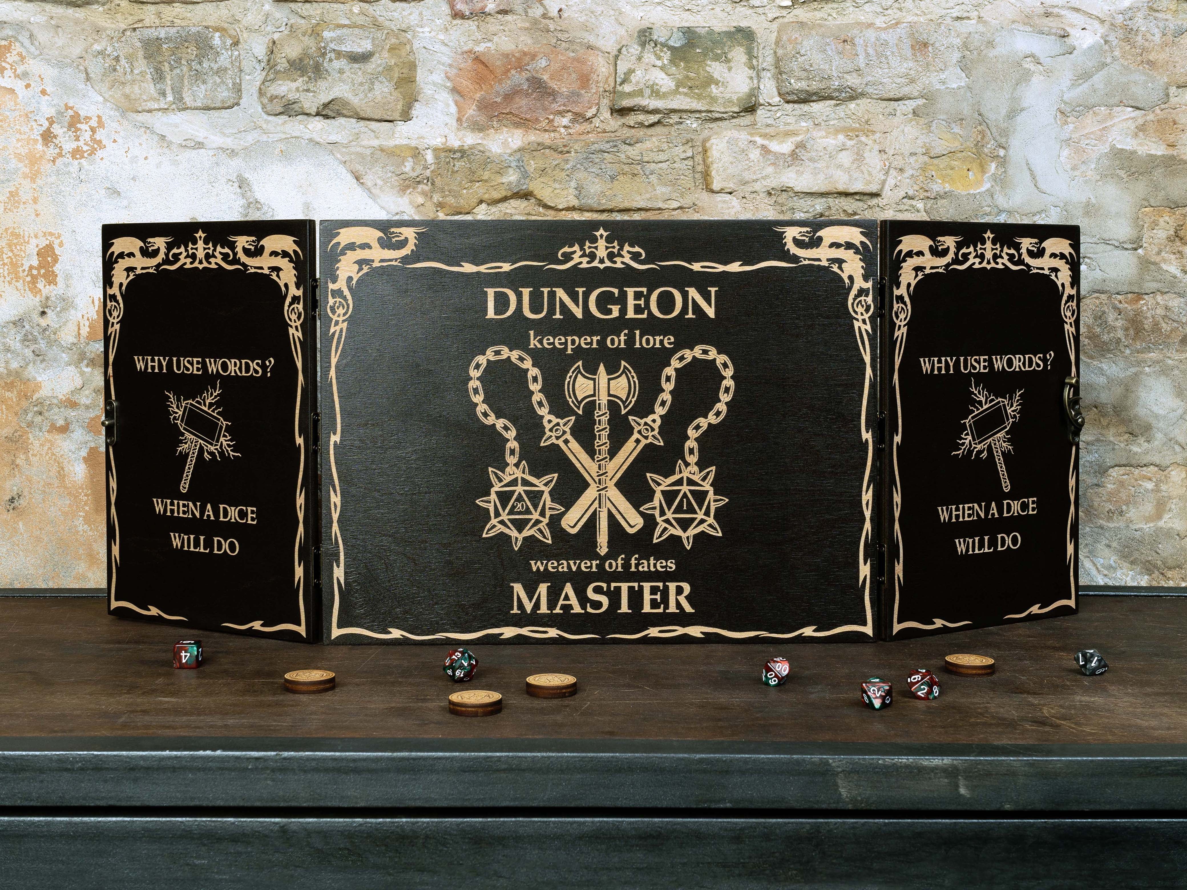 Dungeon Master wood screen "Keeper of Lore Weaver of fates", Dungeon master screens - GravisCup