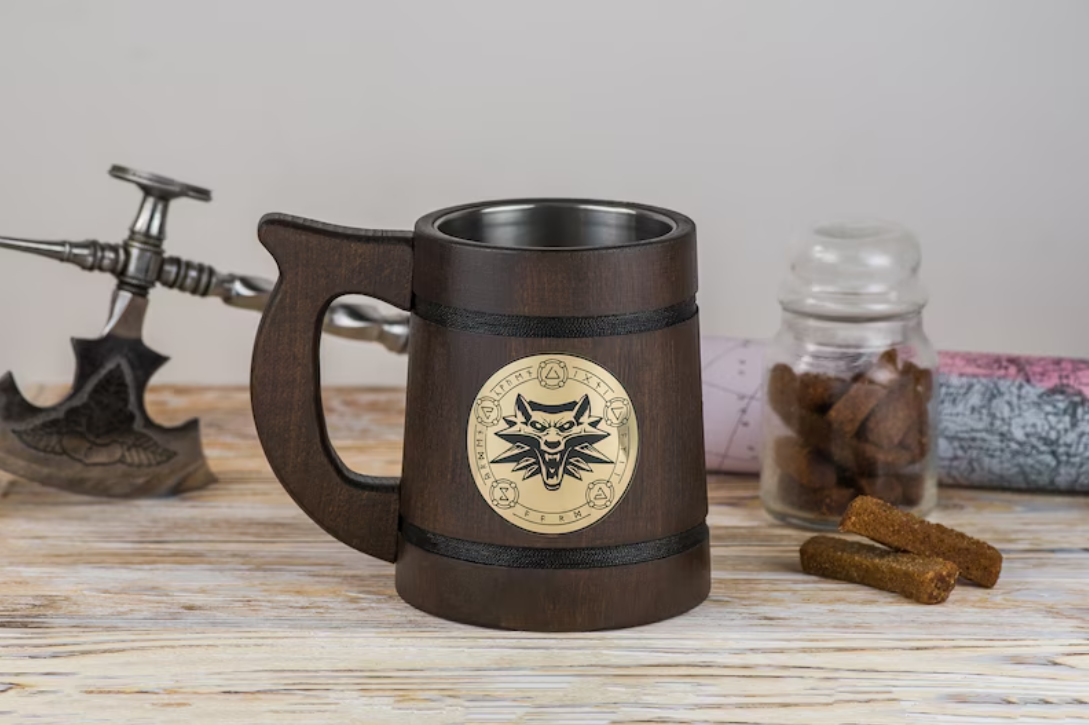 Witcher Medallion personalized wooden mug, Witcher mugs - GravisCup
