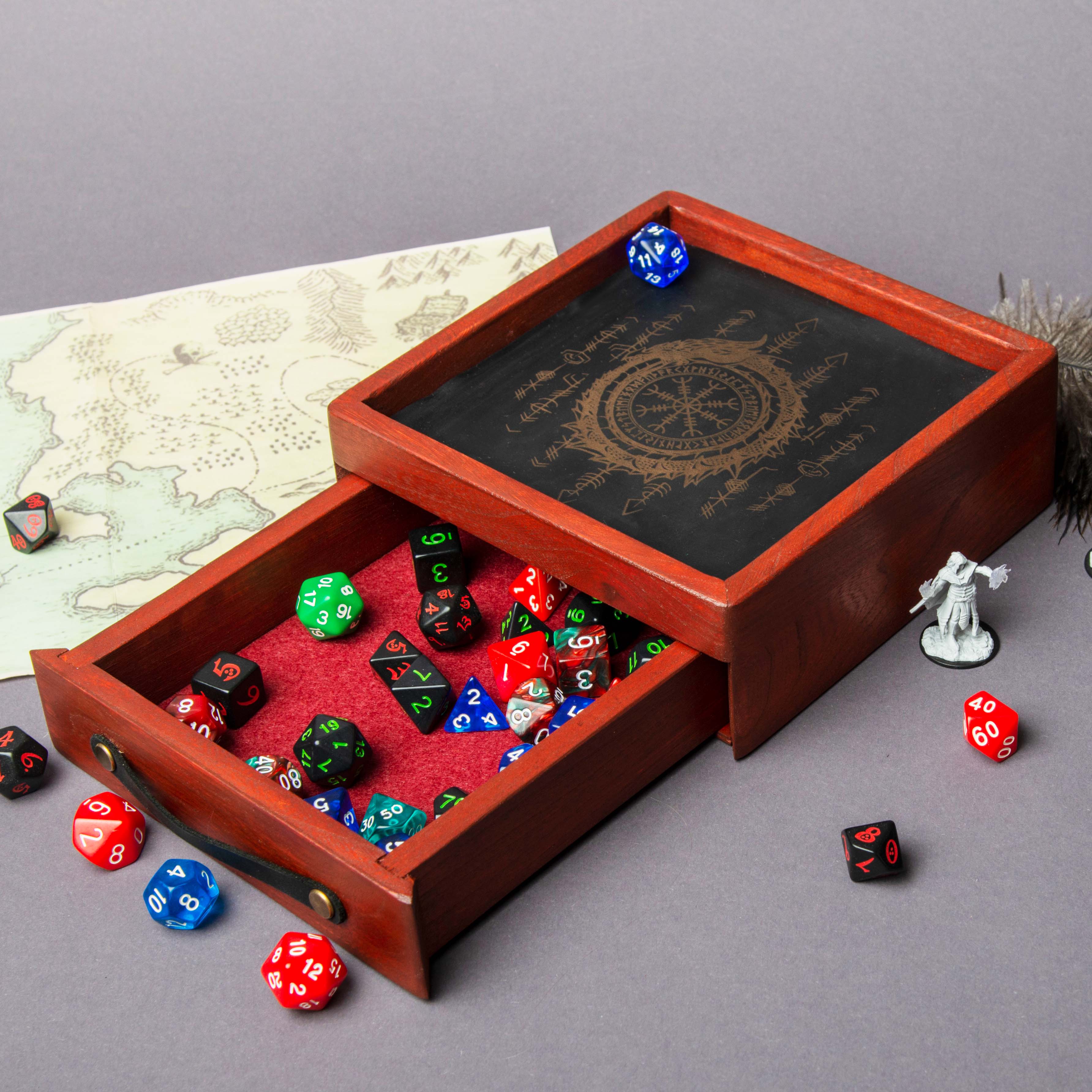 Dice rolling tray wood with Dice storage, Dungeons and Dragons Dice tray, Bestseller, Dice boxes and trays - GravisCup