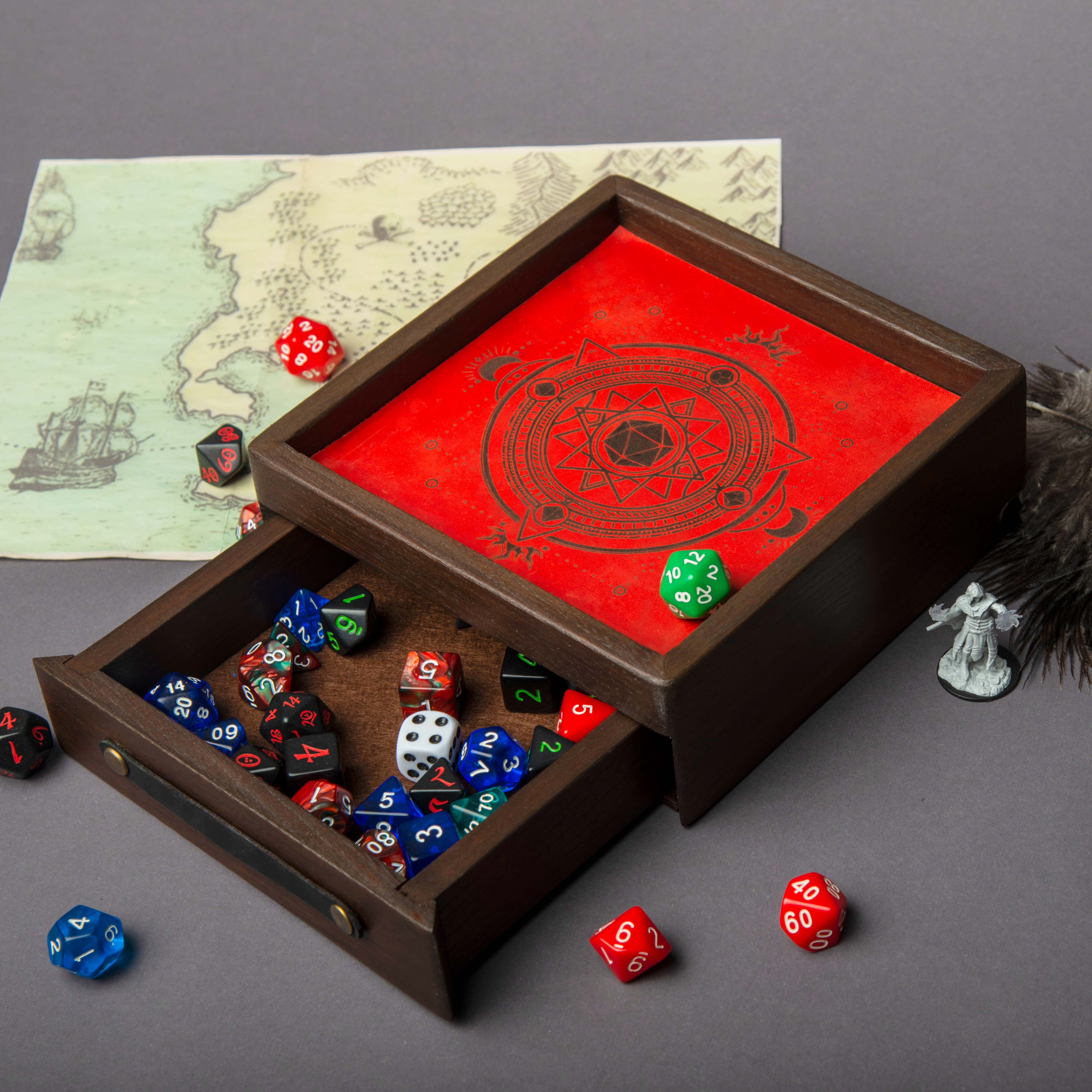 Dice rolling tray wood with Dice storage, Dungeons and Dragons Dice tray, Bestseller, Dice boxes and trays - GravisCup
