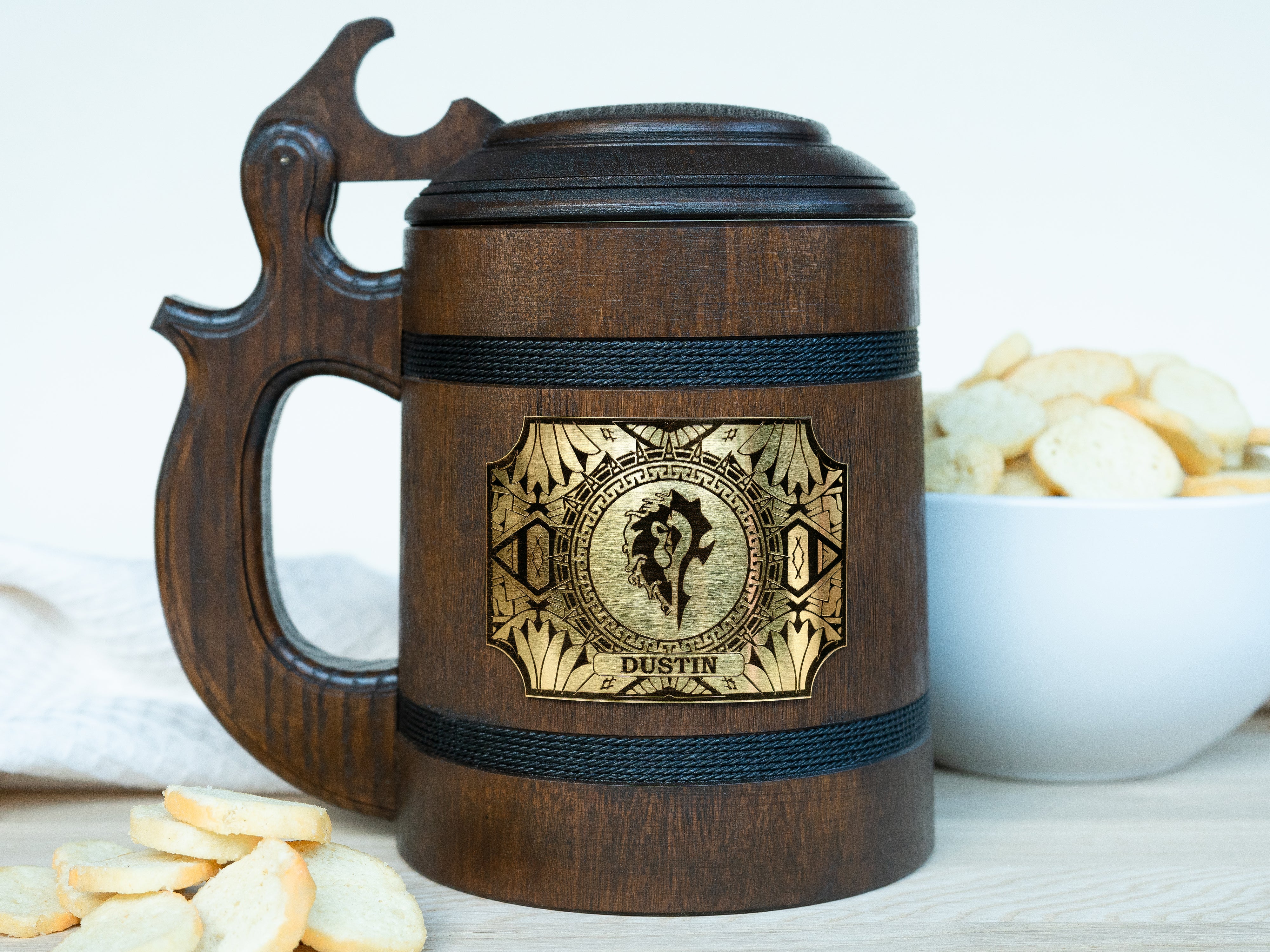 World of warcraft wooden mug with lid, WoW mugs - GravisCup