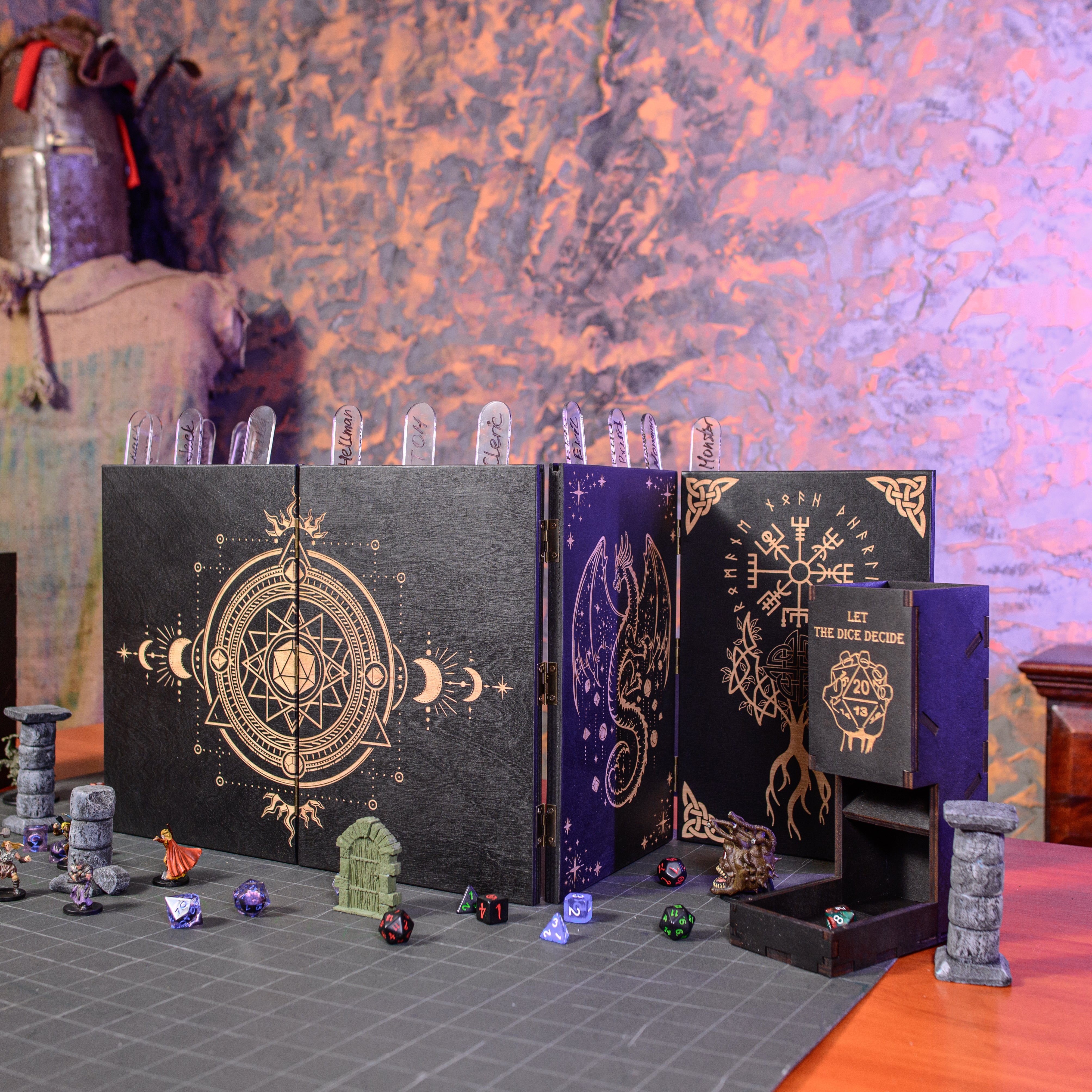 Game Master Screen with 6 Panels – Magnetic Wooden RPG Screen