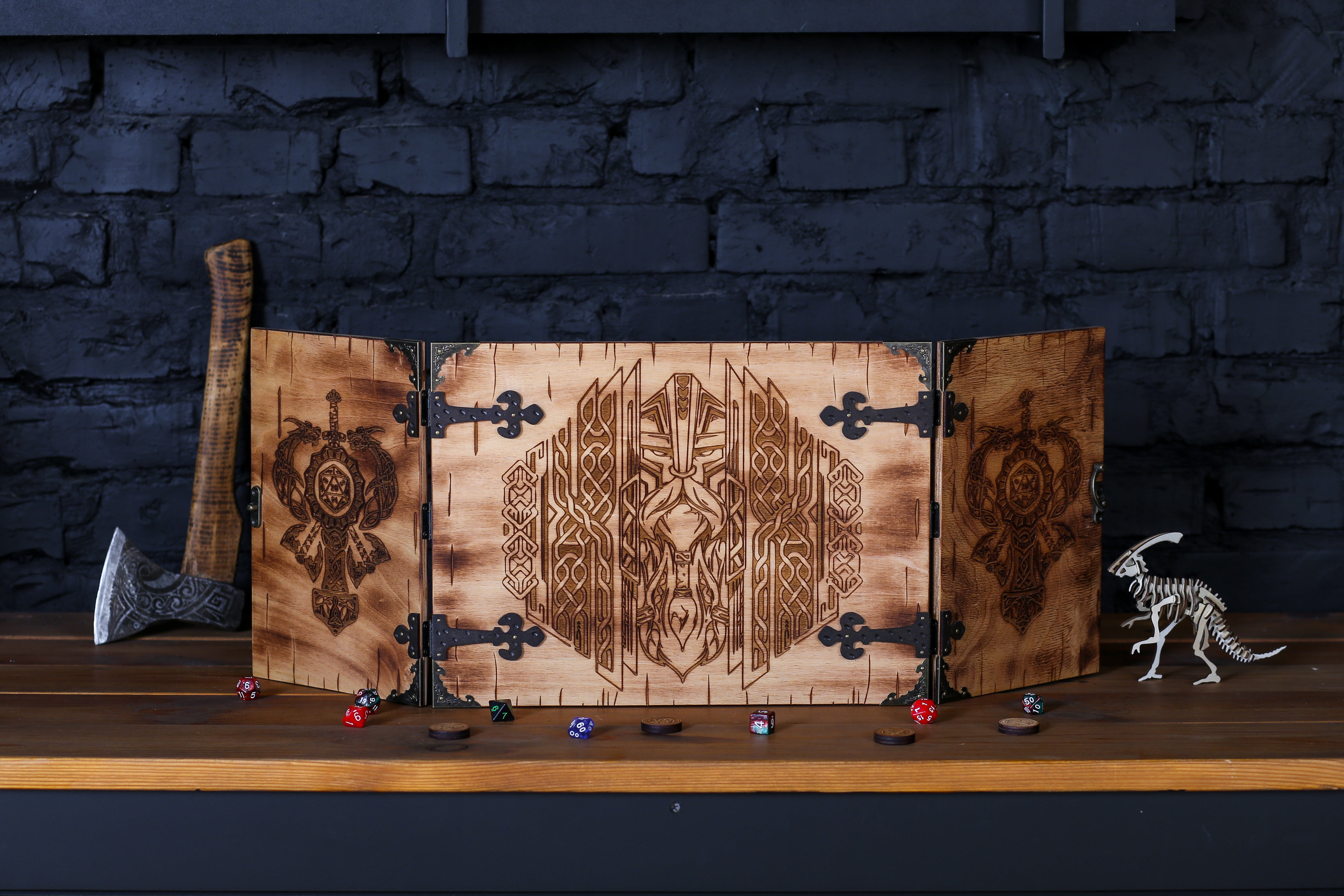 DM screen wood magnetic Ancient Viking, Dungeon master screens - GravisCup