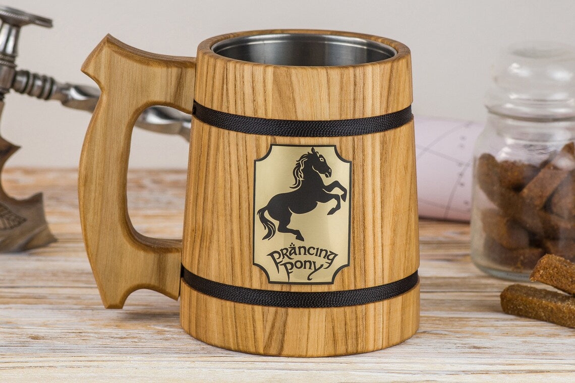 Prancing Pony Wooden Beer Mug, LOTR mugs - GravisCup