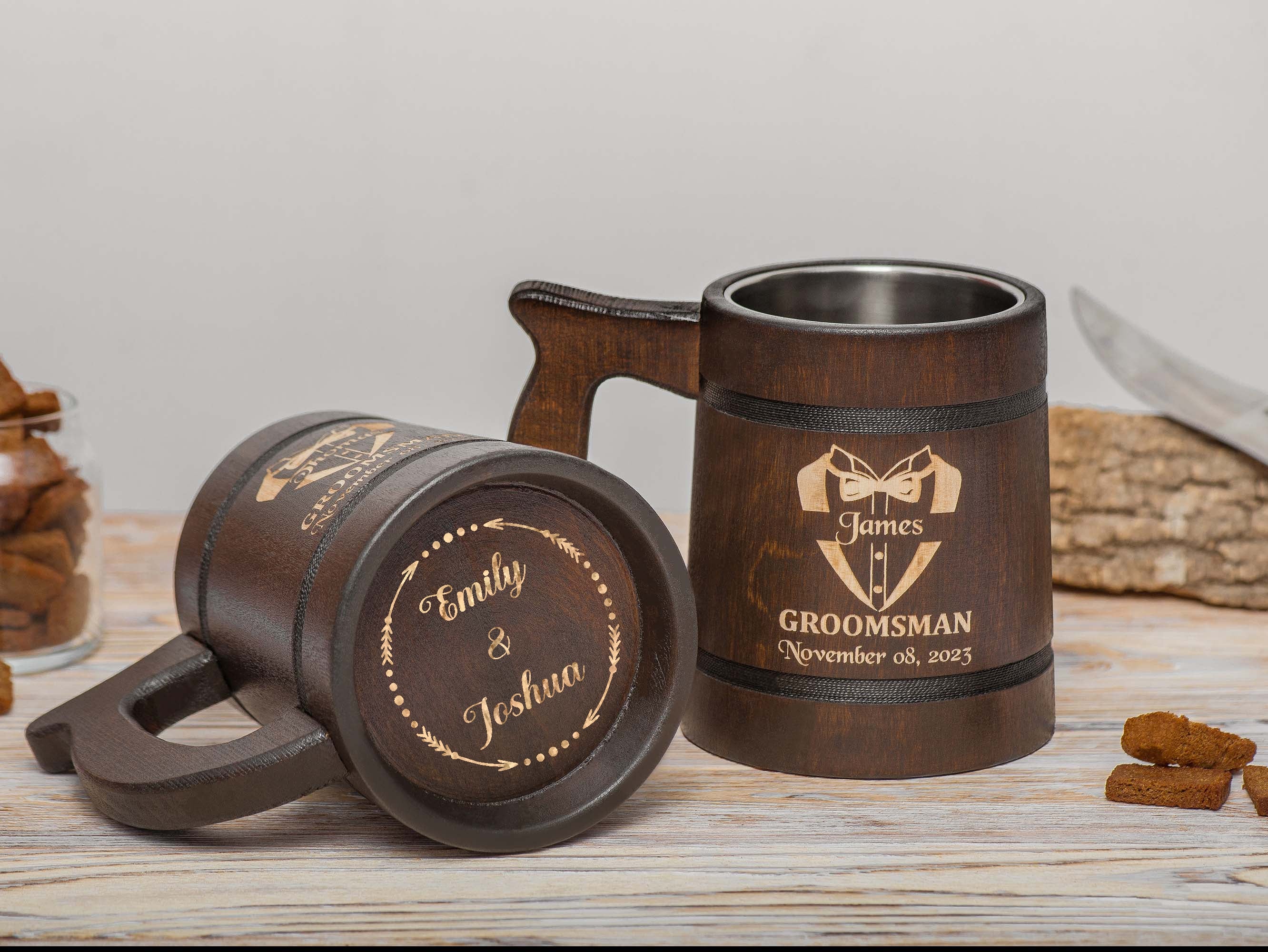 Groomsmen wooden beer mugs Best Groomsmen gifts,  - GravisCup