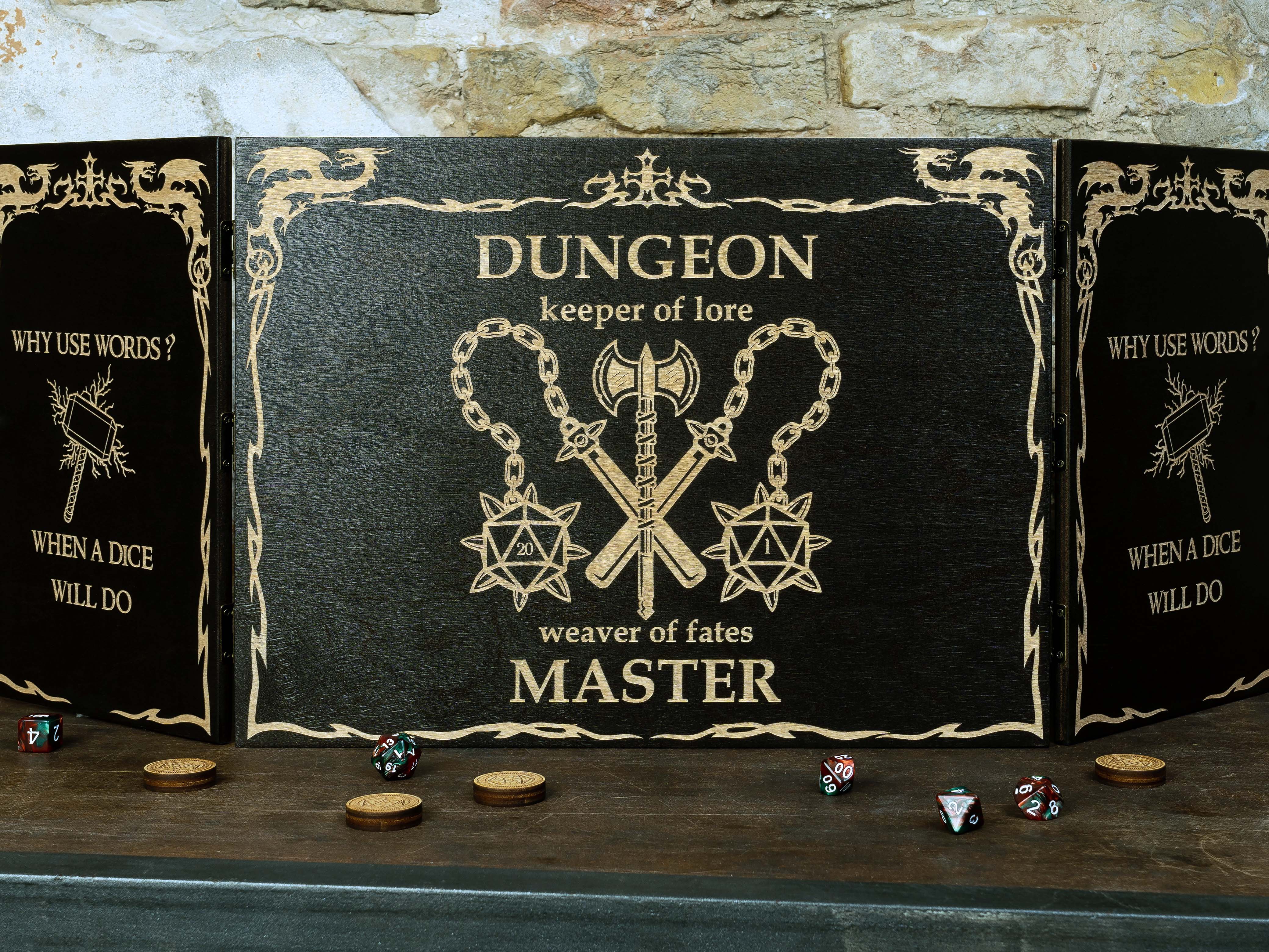 Dungeon Master wood screen "Keeper of Lore Weaver of fates", Dungeon master screens - GravisCup