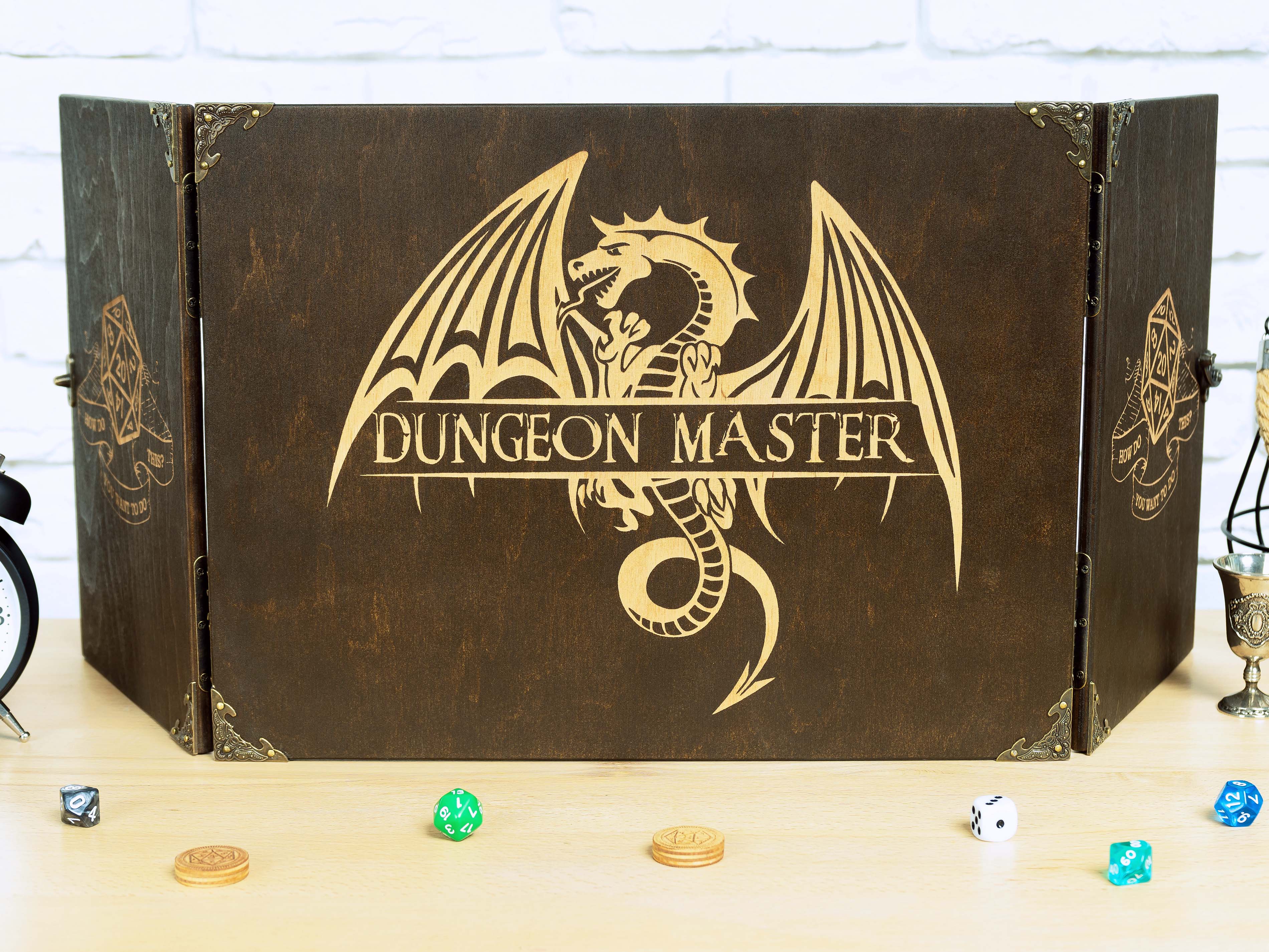 DM wooden screen with magnets engraved, Dungeon master screens - GravisCup
