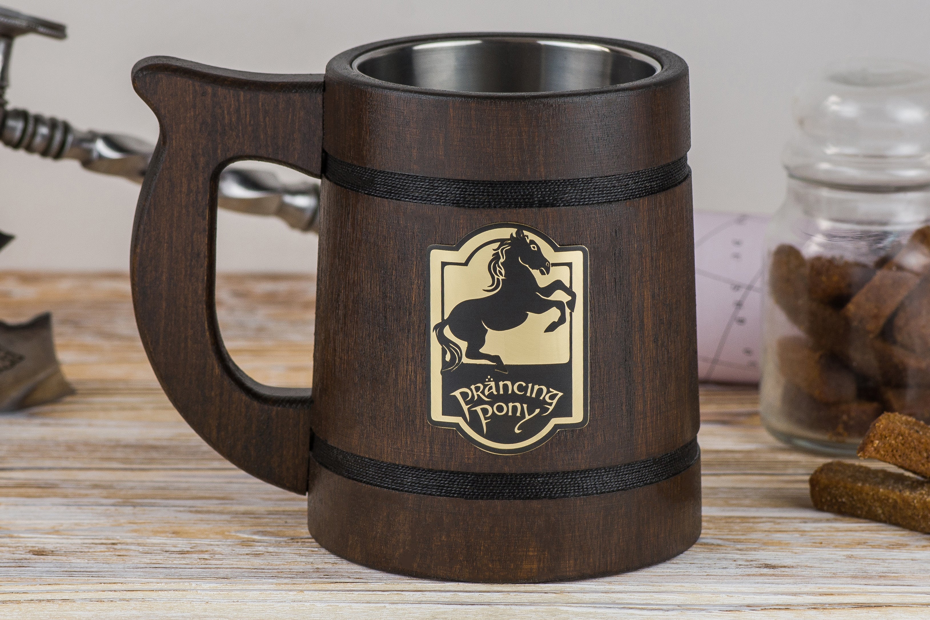 Prancing Pony Mug, LOTR wooden beer tankard, Bestseller, LOTR mugs - GravisCup