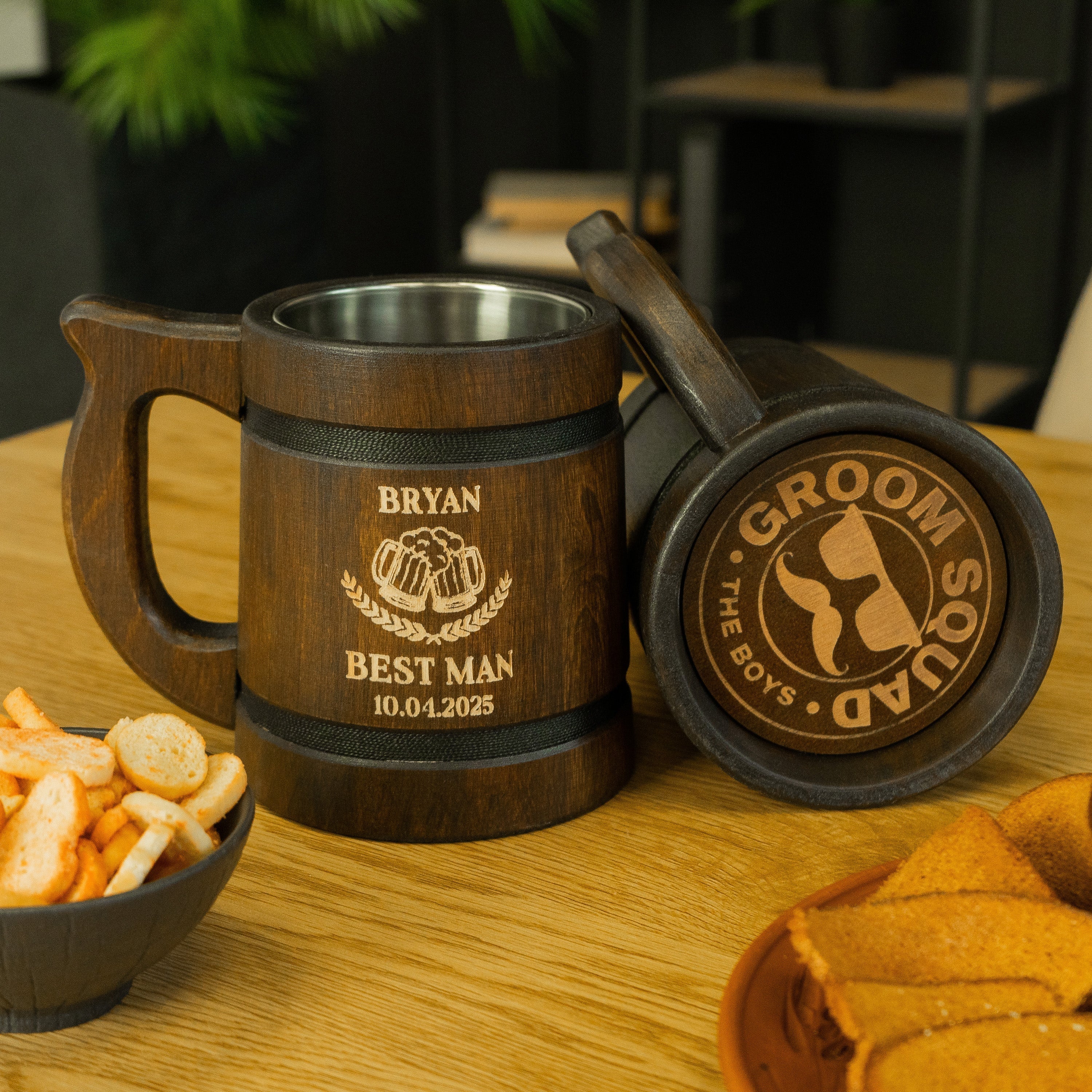 Groomsmen wooden beer mugs Best Groomsmen gifts,  - GravisCup