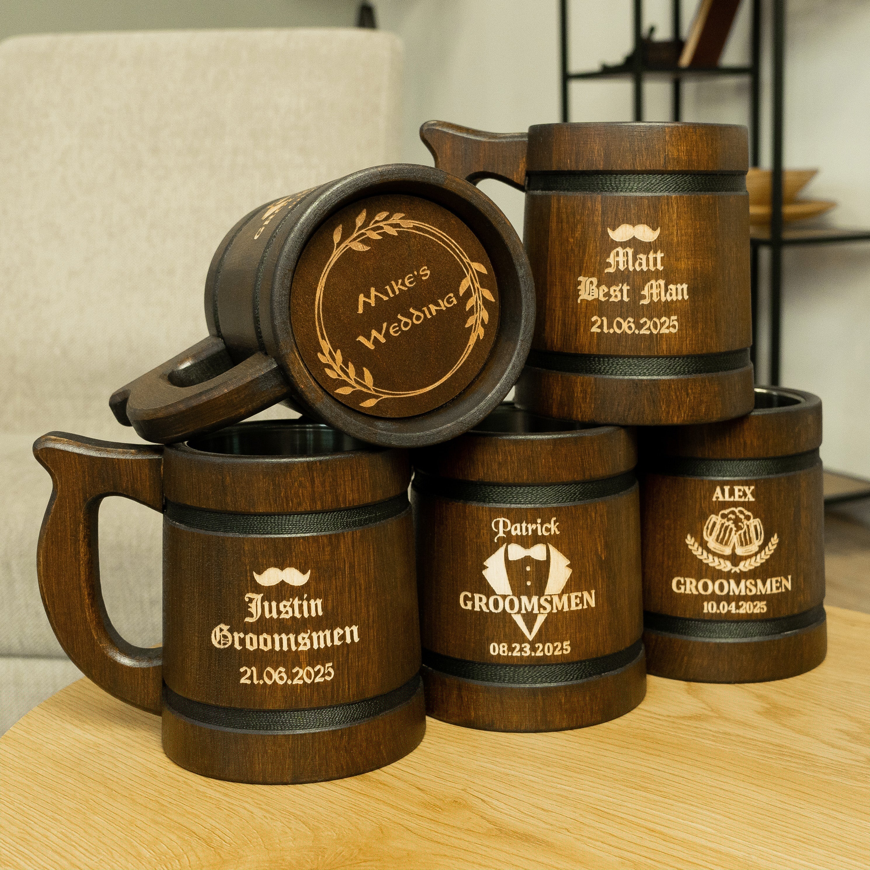 Groomsmen wooden beer mugs Best Groomsmen gifts,  - GravisCup