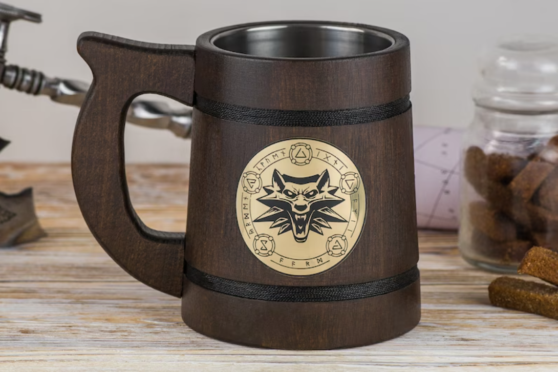 Witcher Medallion personalized wooden mug, Witcher mugs - GravisCup