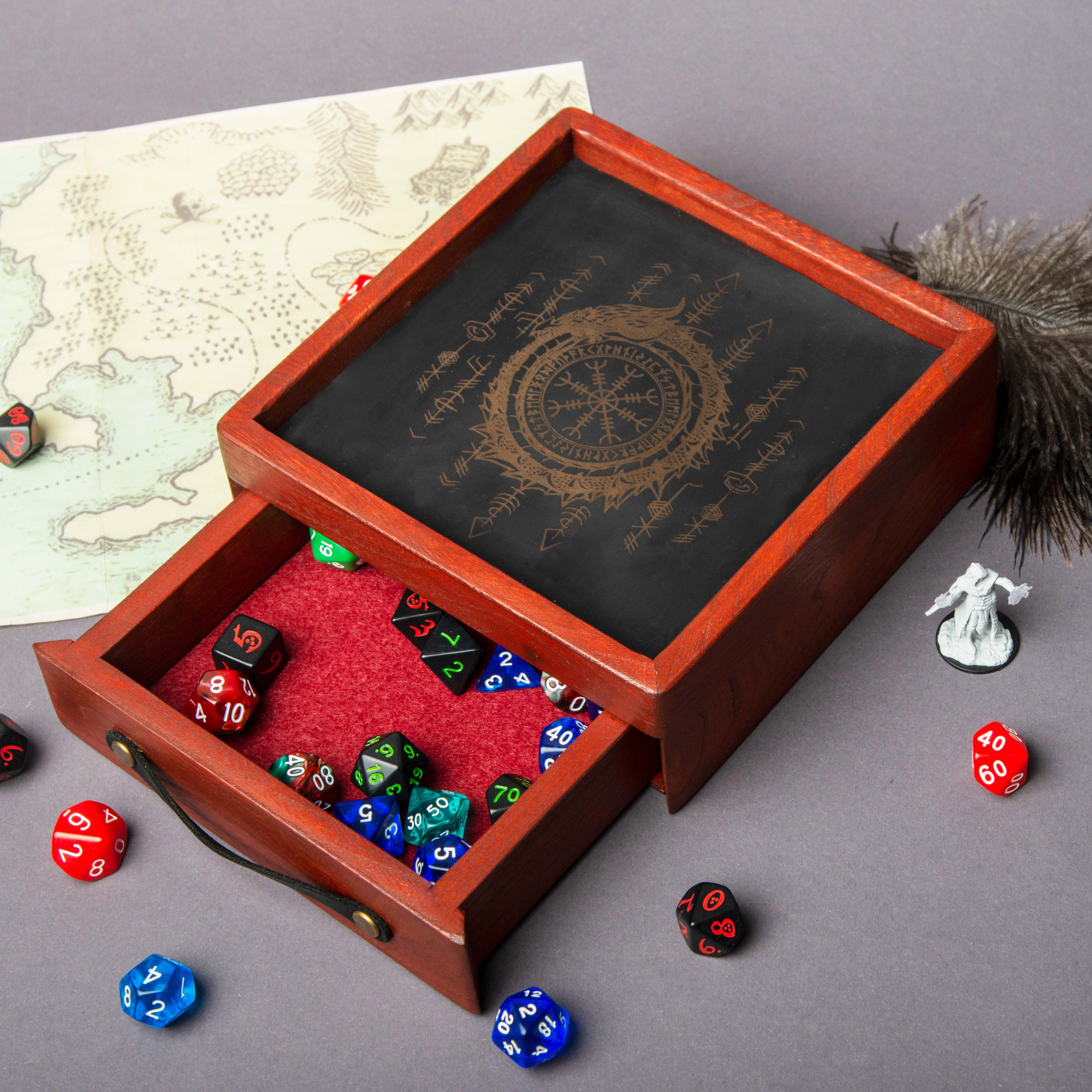 Dice rolling tray wood with Dice storage, Dungeons and Dragons Dice tray, Bestseller, Dice boxes and trays - GravisCup