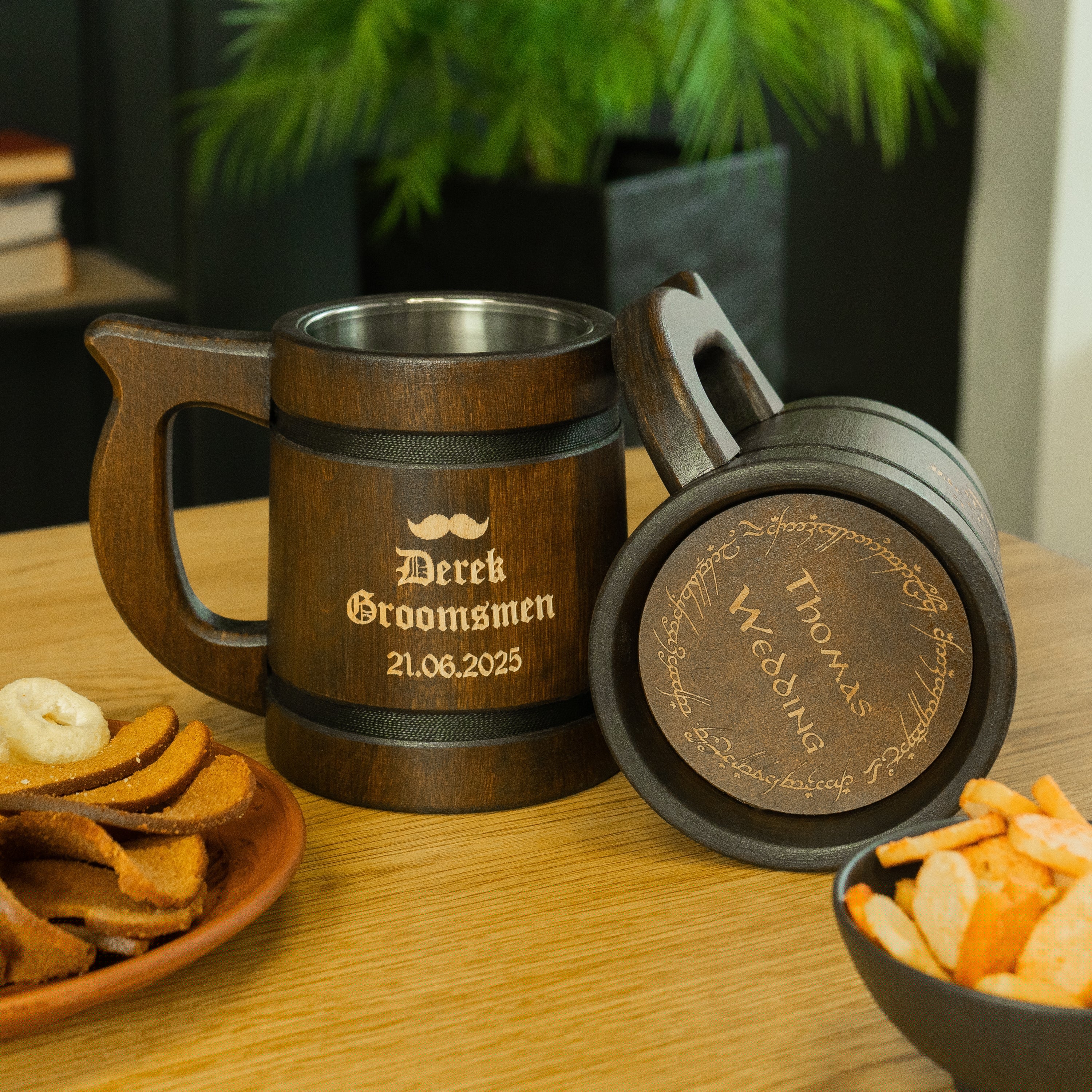 Wedding groomsmen gifts Wooden beer mug, Bestseller, LOTR mugs - GravisCup