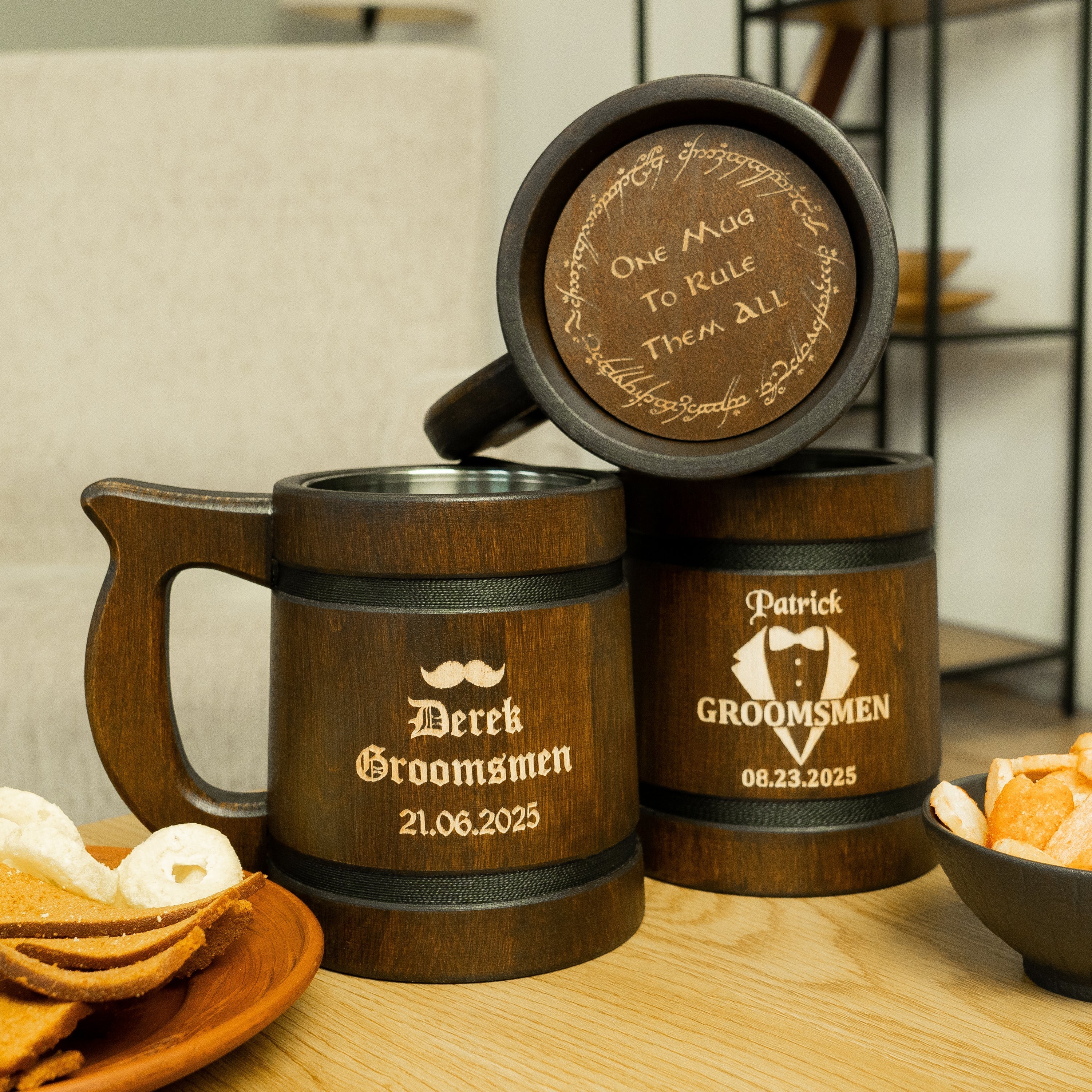 Wedding groomsmen gifts Wooden beer mug, Bestseller, LOTR mugs - GravisCup