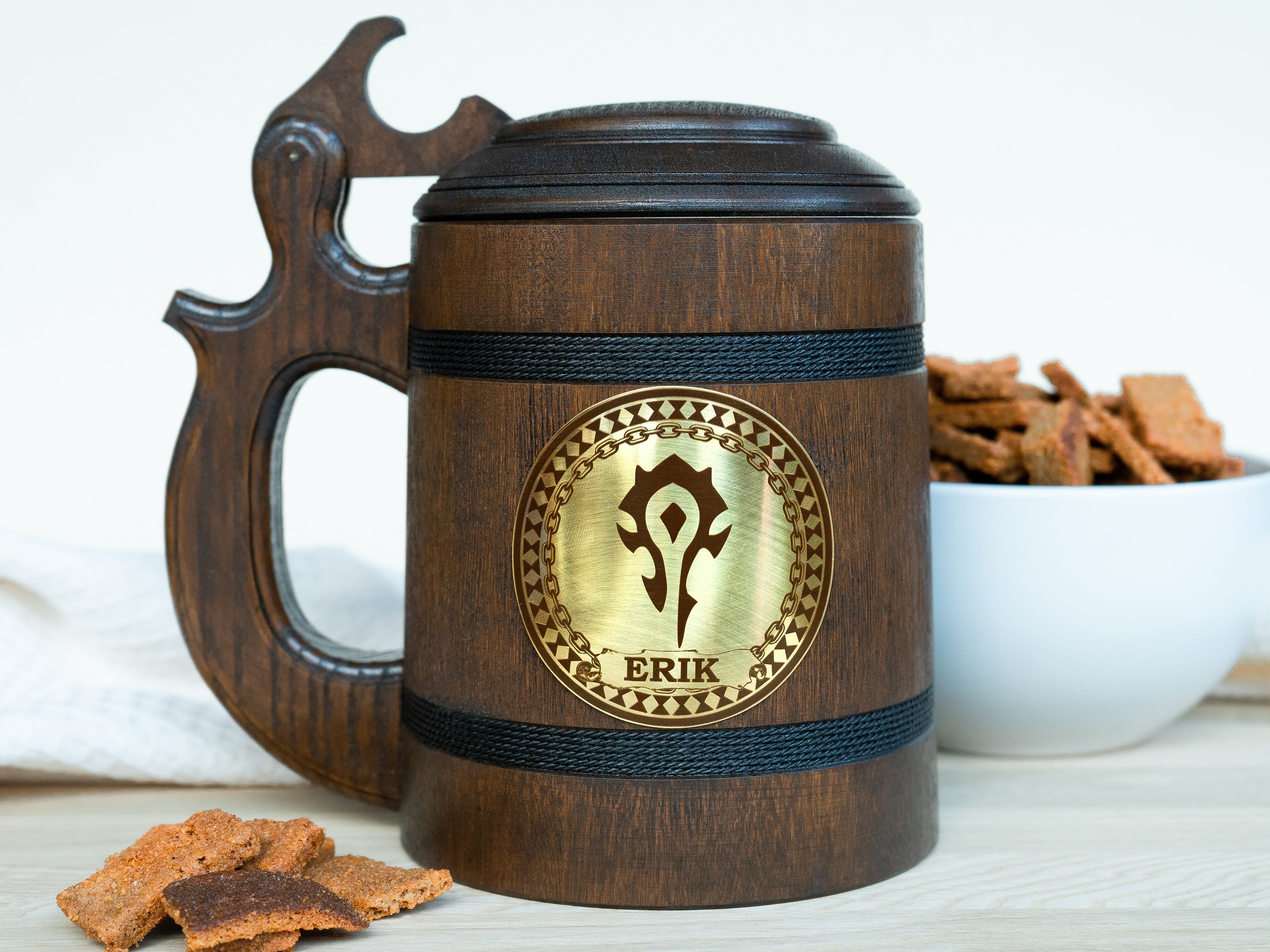World of warcraft wooden mug with lid, WoW mugs - GravisCup