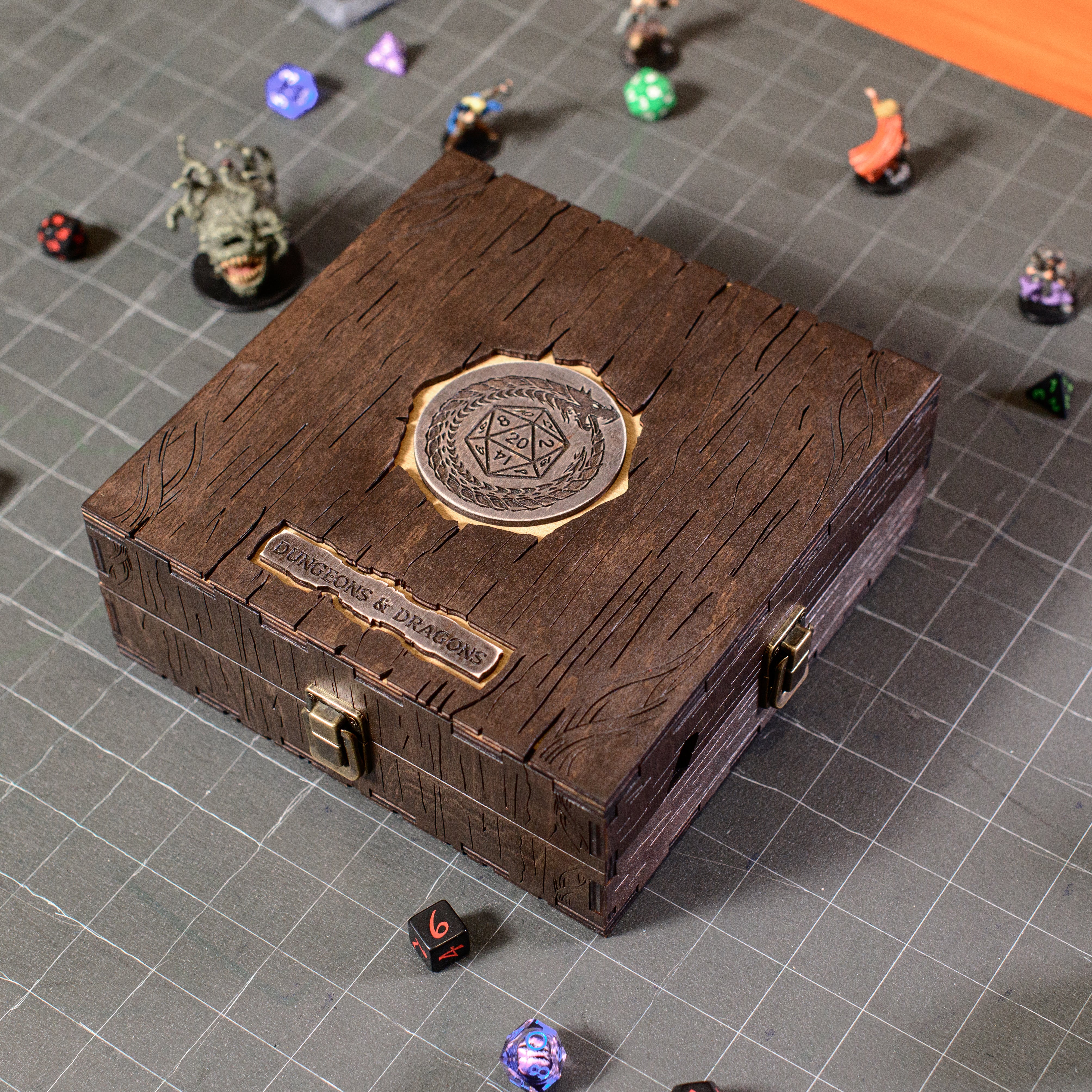 Dice wooden tray with tablet slot Dice Organizer
