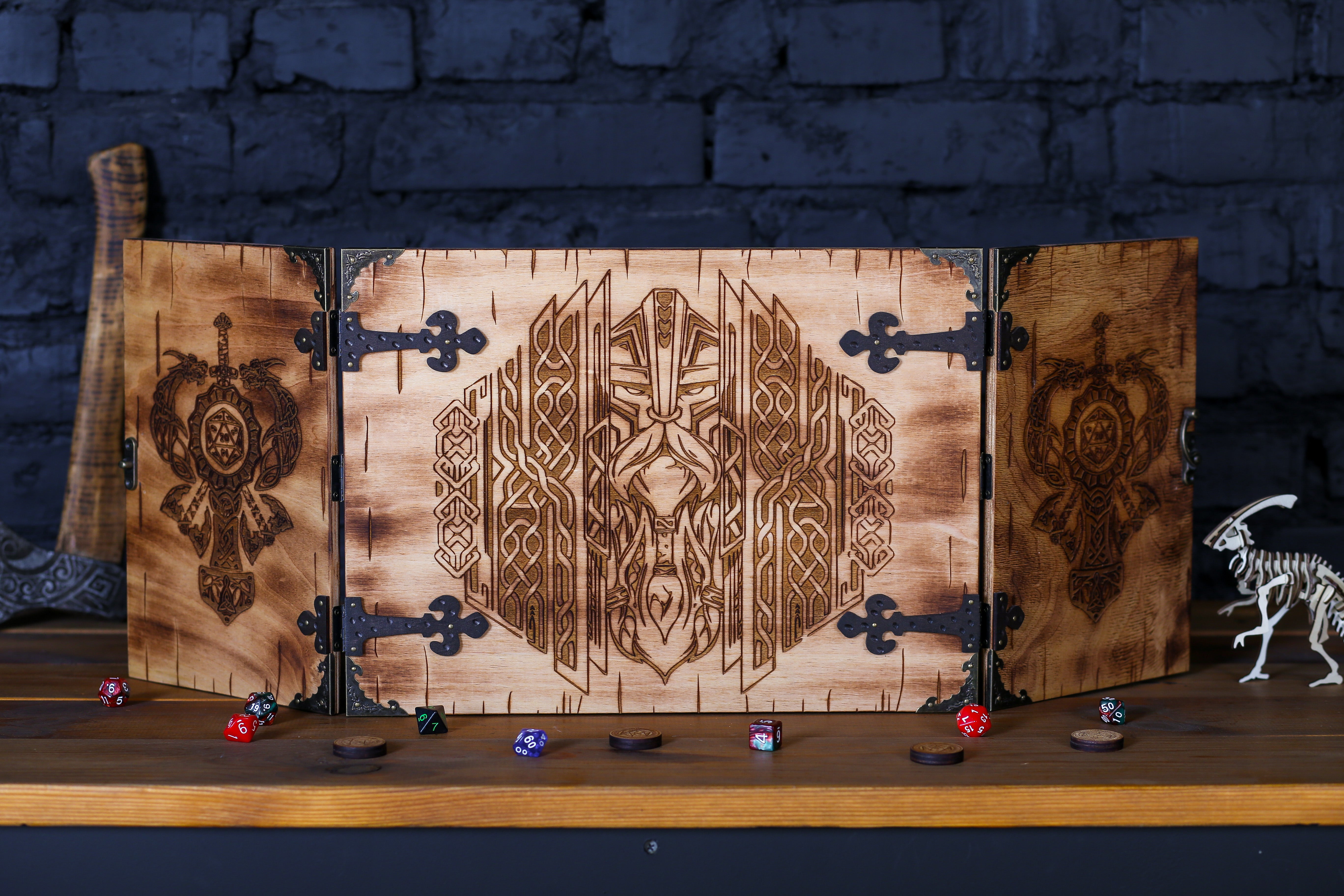 DM screen wood magnetic Ancient Viking, Dungeon master screens - GravisCup