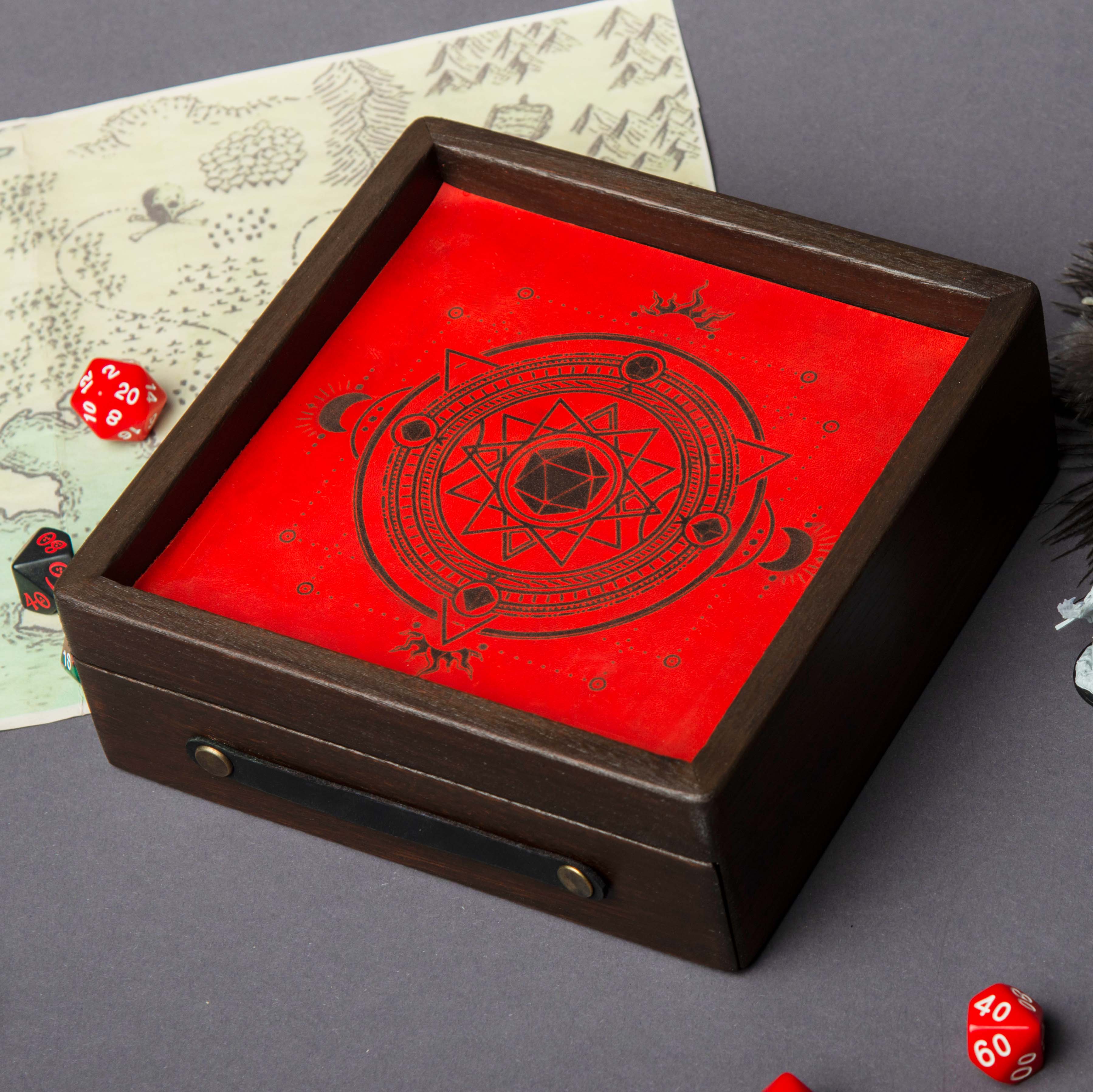 Dice rolling tray wood with Dice storage, Dungeons and Dragons Dice tray, Bestseller, Dice boxes and trays - GravisCup