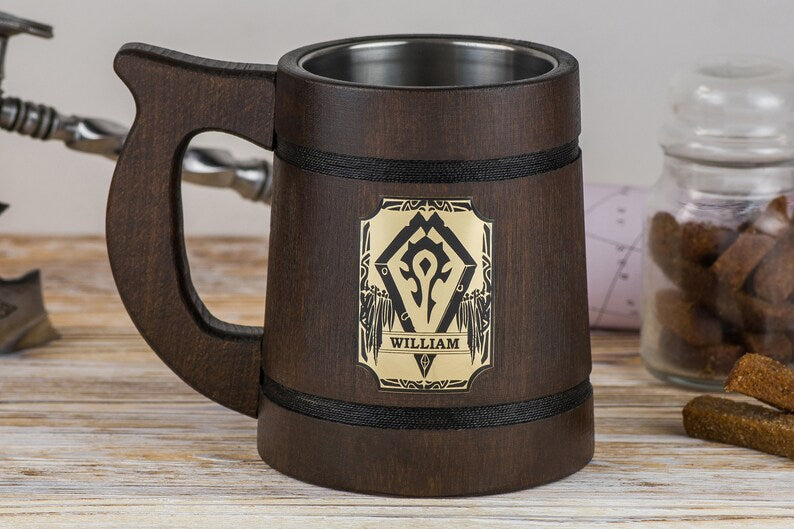 World of warcraft For the Horde personalized wooden mug, WoW mugs - GravisCup